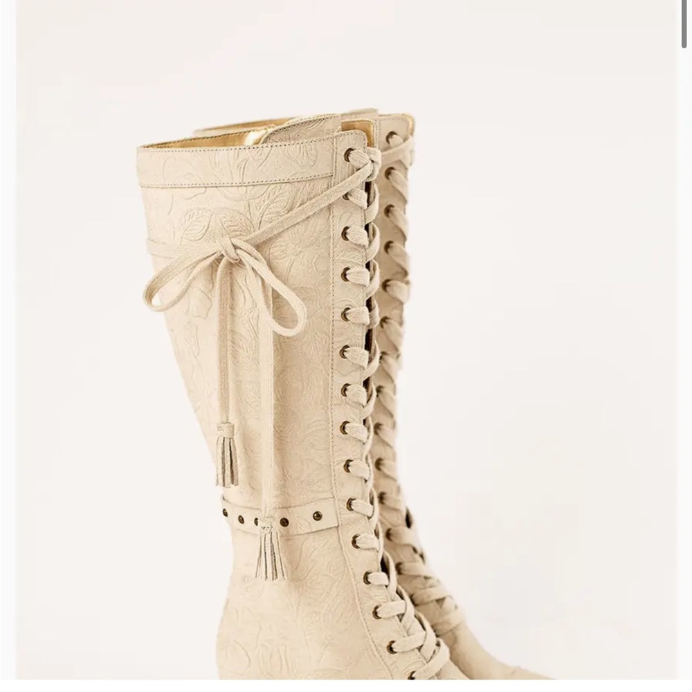 Joyfolie Marita Tall Cream Lace-Up Boots